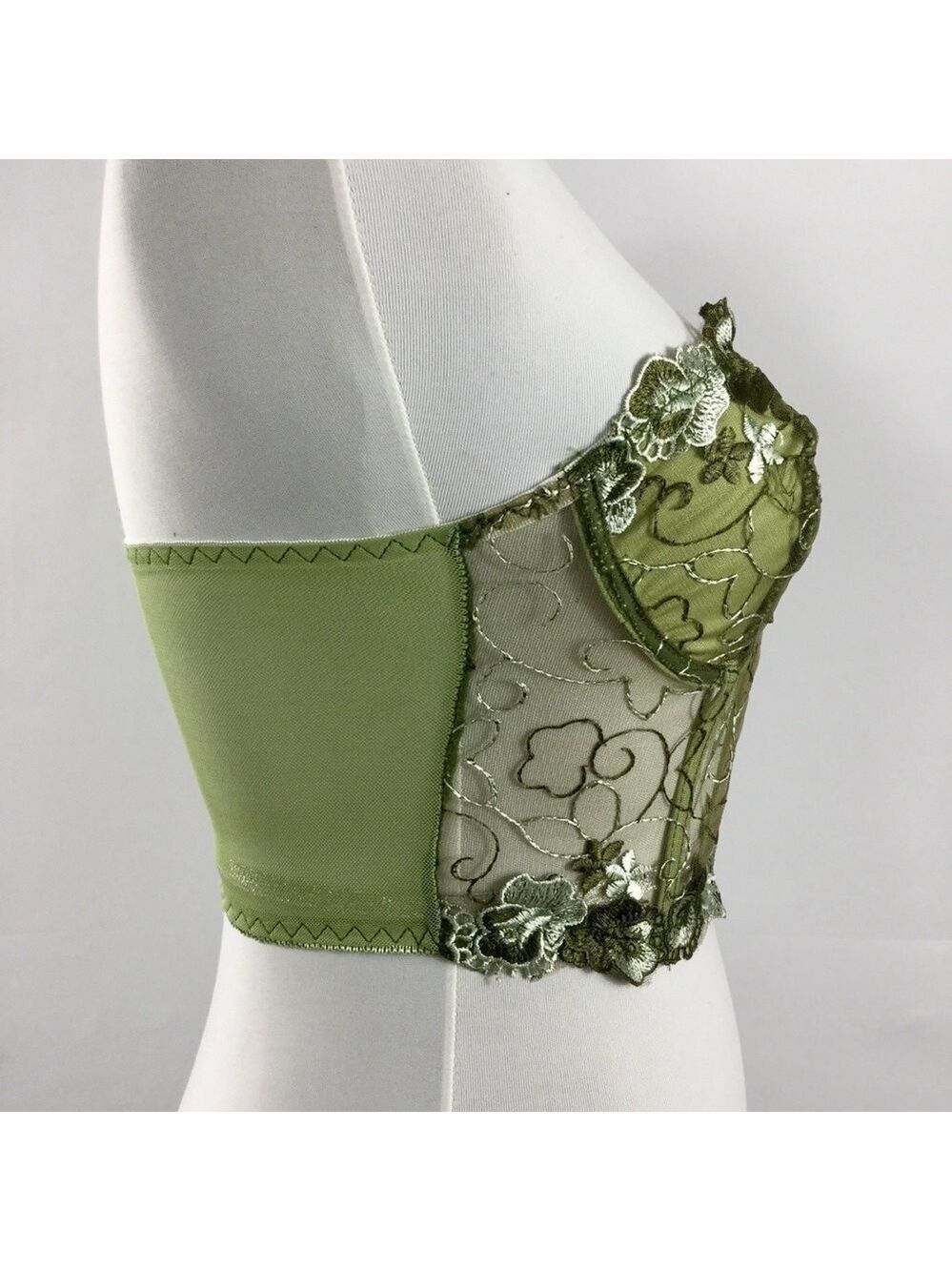 ROMWE Fairycore Floral Embroidery Mesh Tube Top Olive Green Size S/4 - Picture 5 of 7